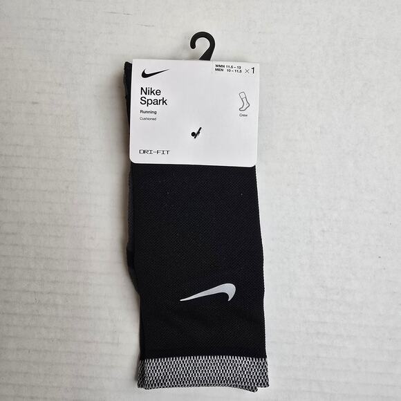Nike Spark Running Crew Socks Size W11.5-13/M10-11.5 Black Cushioned Dri-Fit - Picture 1 of 3